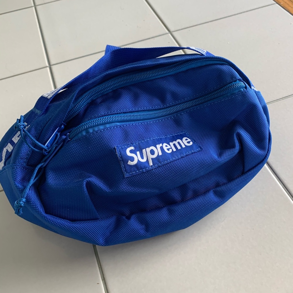 Only worn one time blue supreme waist bag